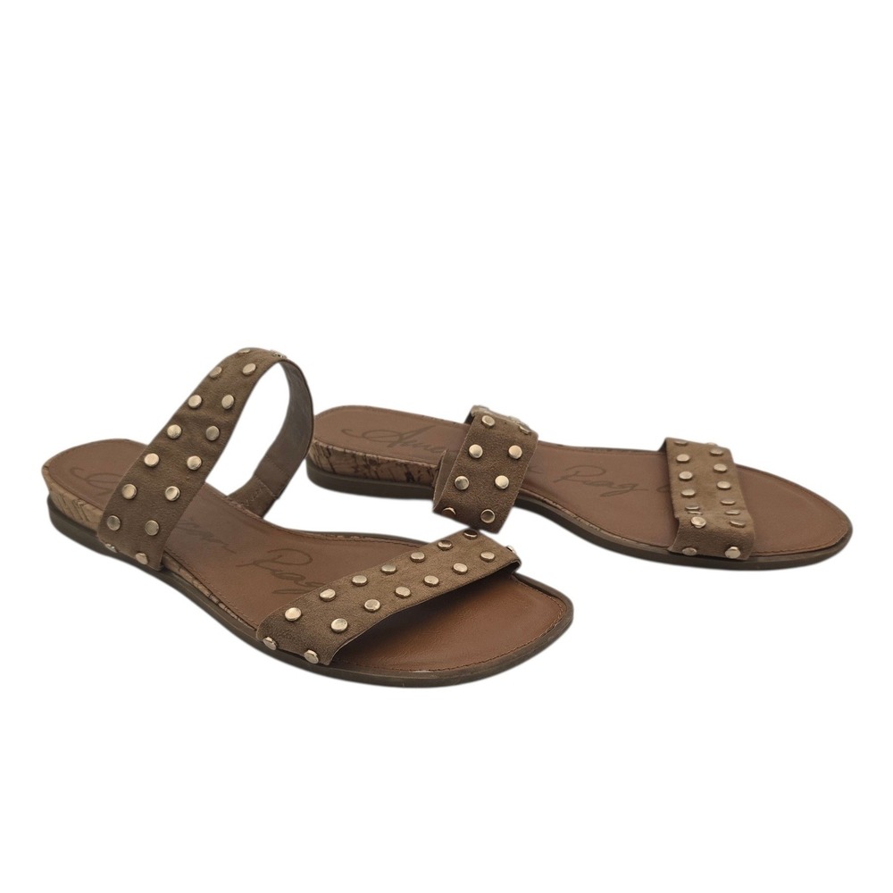 American Rag Studded Double Strap Cork Slide Sandal Size 8.5 Taupe‎ Boho Flat